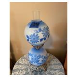 Double-Globe Electric Gone with the Wind Lamp with Blue Daisy Motif