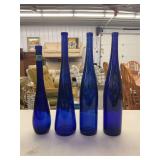 Set of Four Cobalt Blue Glass Bottles