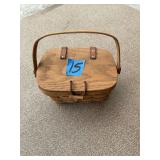 Longaberger Handwoven Woven Wood Basket with Lid and Swing Handle