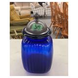 Cobalt Blue Glass Canister with Metal Lid