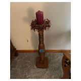 Wooden Floor Candle Holder with Pillar Candle and Berry Ring