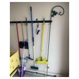 Assorted Cleaning Tools and Garden Stake Lot