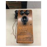 Wooden Wall-Mount Magneto Telephone with Internal Components