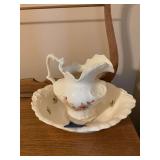 Ceramic Wash Pitcher and Basin Set with Floral Motifs