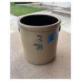 Stoneware Crock with Blue 3 Gallon Stamp and Brown Glazed Interior
