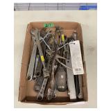 Box of Assorted Hand Tools Including Wrenches and Pliers