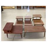 Collection of Mid-Century Modern Tiered Step Tables and Coffee Table