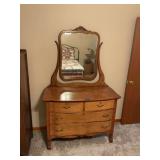 Oak Dresser with Swivel Mirror and Serpentine Drawers
