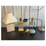 Mixed Lighting and Electronics Lot Featuring Table Lamps and Sound Machine