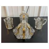 Cut Crystal Tableware Set with Gilt Accents