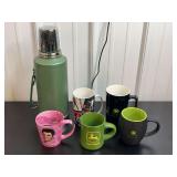 Aladdin Thermal Flask with John Deere and Elvis Presley Coffee Mugs