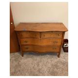 Oak Wood Dresser with Serpentine Front and Metal Hardware