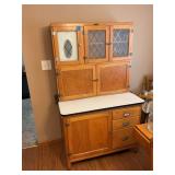 Wilson Kitchen Cabinet Hoosier Style Oak Cupboard with Enamel Top and Flour Bin