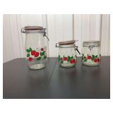 Set of Three Glass Storage Jars with Strawberry Motif