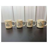 Set of 4 Ceramic Coffee Mugs with Western Cowboy Graphics