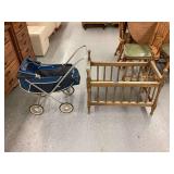 Doll Carriage and Wooden Doll Cradle