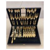 51-Piece Gold-Plated Flatware Set in Storage Case