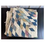 Handmade Diamond Pattern Quilt with Blue and Neutral Fabrics