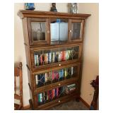 Oak Barrister Bookcase with Leaded Glass Doors and Top Storage Compartment