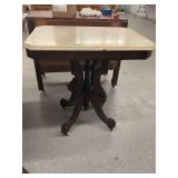 Victorian Walnut Parlor Table with White Marble Top