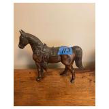 Cast Metal Horse Figurine with Detailed Western Saddle and Bridle