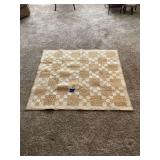 Tan and Cream Pieced Patchwork Quilt with Stippled Quilting
