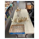 Gilt Metal and Crystal Chandelier with Accompanying Box of Hardware
