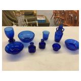 Cobalt Blue Glassware Assortment - 9 Pieces