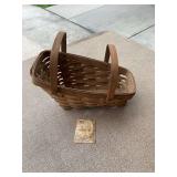 Longaberger Handwoven Wooden Basket with Dual Handles and Product Tag