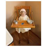 Wooden Doll High Chair with Doll and Accessories