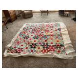 Handmade Hexagon Patchwork Quilt with White Border and Quilted Backing