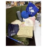 Pillows, garment bags, backpack