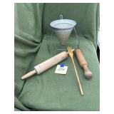 Rolling pin, fork, colander, pestle, stand