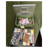 Sewing box; elec scissors, sewing notions