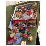 Christmas wrapping items, ornaments, village pcs