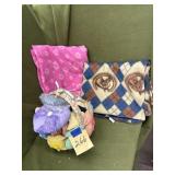 Blankets, fabric animals, basket