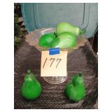 Pedestal bowl, glass pears