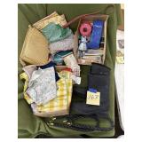 Snow boots, purse, fabric, sewing notions