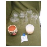 Globes, chimney, candy dish, candles