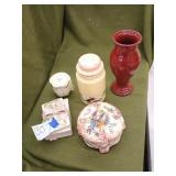 Antique bowl, dishes, canister, vase, etc