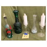 Decanter, bottle, vase, candlesticks