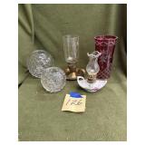 Oil lamp, chimneys, bowls, etc