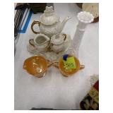 Peach lustre, tea set, vase