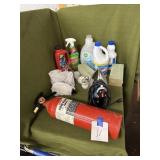 Iron, fire ext., basket, cleaners, etc
