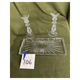 Platter, candlesticks