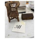 Log cabin, wicker chair