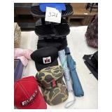 cd holder, caps, umbrellas