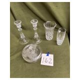 Waterford vase, candy dish, candlesticks, etc