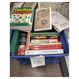 Cookbooks, milk crate