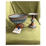 Metal bowl and candlestick